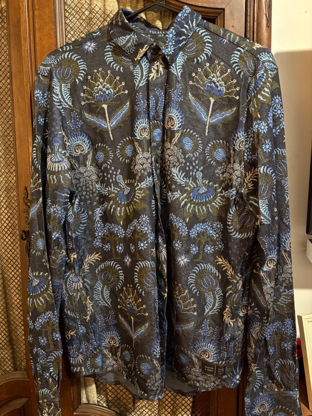 Scotch & Soda Black Shirt Jacket with Blue and Tan Floral Print